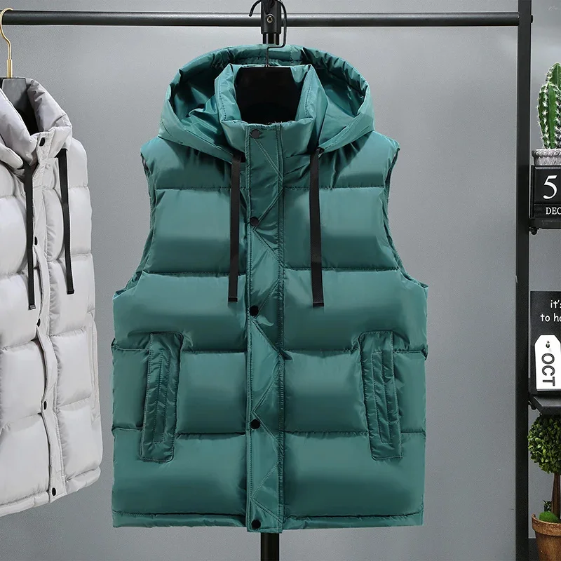 

Autumn Winter Sleeveless Jackets for Men Hooded 2024 New Brand Fashion Men's Vest Casual Warm Padded Coats Plus Size