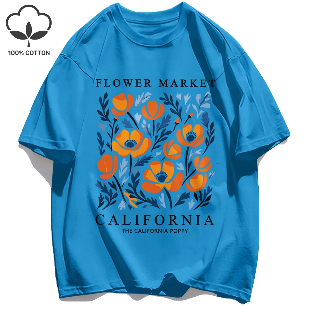 California Yellow Flowers Print Women's Soft Cotton O-Neck Casual Tee