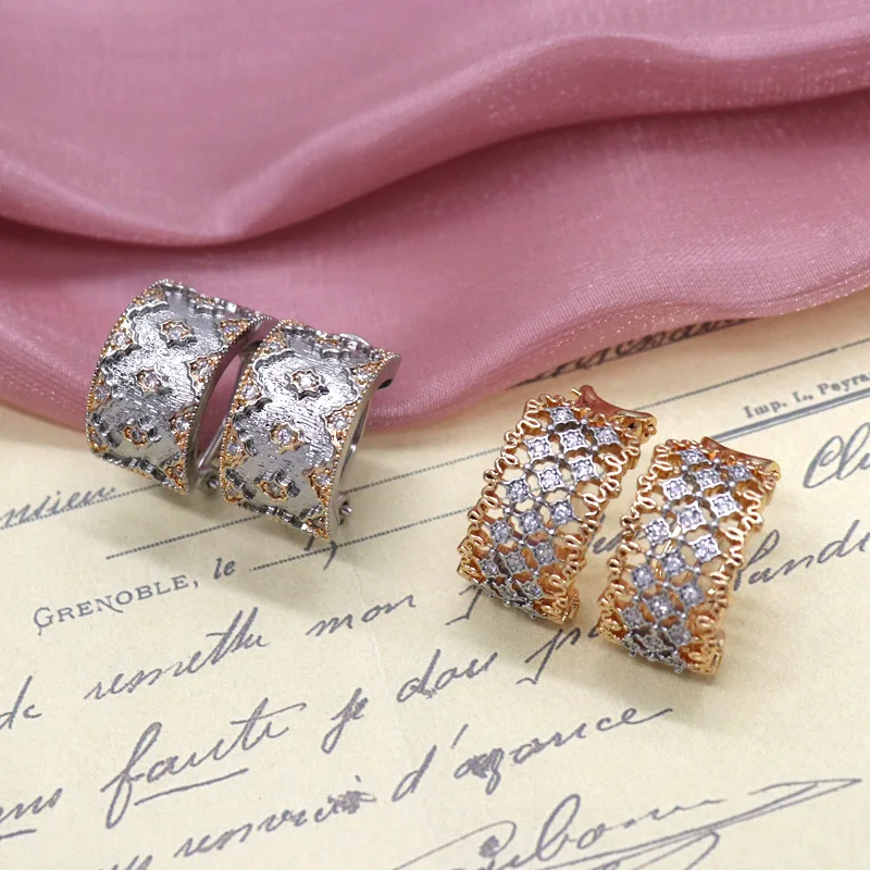 Geometric Half Circle Earrings Women Fashion Earring Hollow Lace Gold Plated EarClip