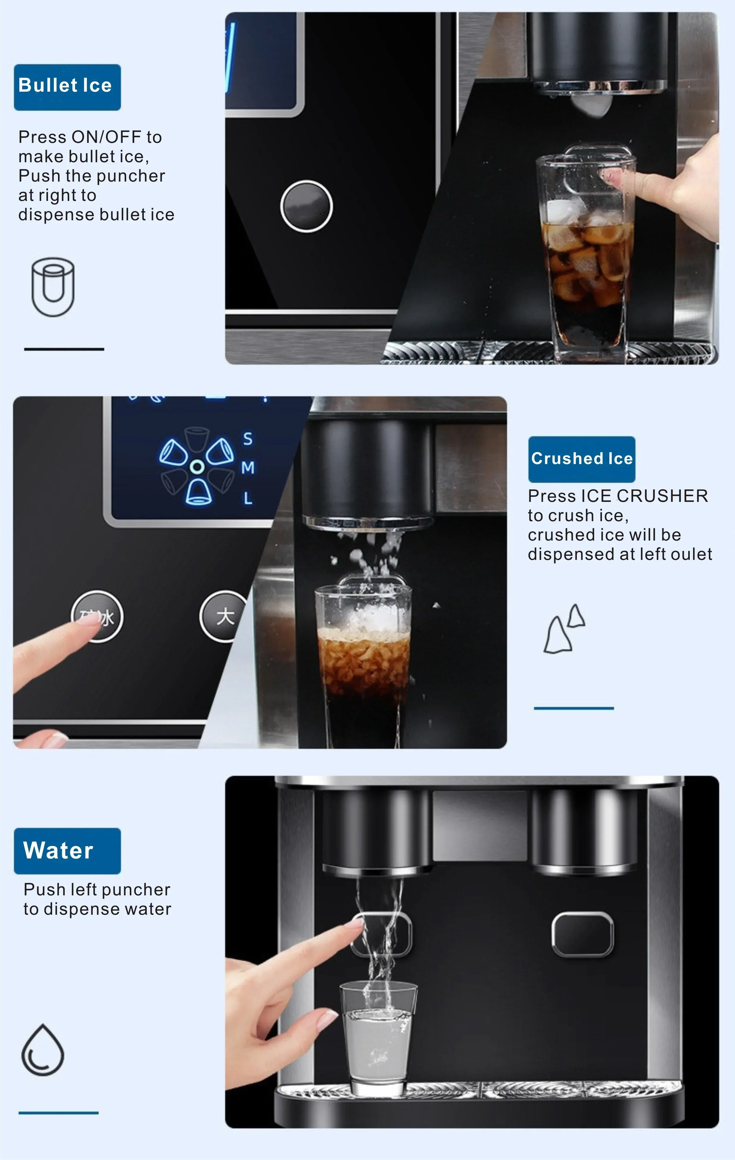 portable clear ice cube maker for cold drinks dispense ice maker with cold water and crushed ice 4