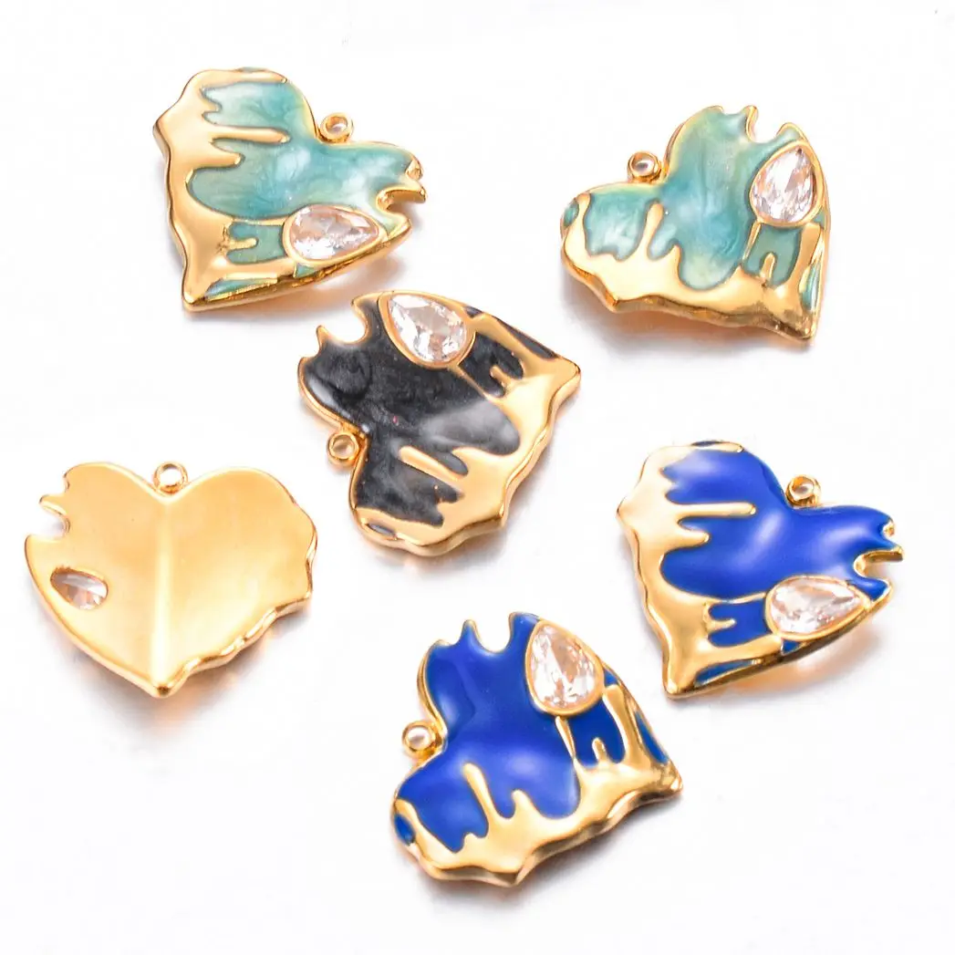 

6Pcs Stainless Steel Colourful Enamel Heart Charm Gold Plated Pendant for For DIY Earrings Necklace Jewelry Making Findings