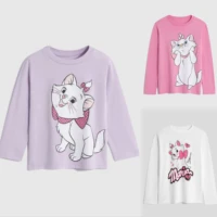 Disney Marie Cat Cute Long Sleeve T Shirts For Girls Clothing Spring Autumn Clothes Crewneck Girl's Blouse Children's Base Shirt 1