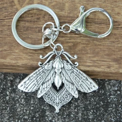 Vintage Gothic Death Moth Keychain Wallet with Animal Charm (Antique Silver)