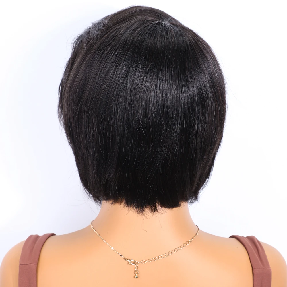 레커 글루리스 블랙 숏 픽시컷 스트레이트 밥 100% 인모 가발 여성용 브라질 레미 헤어 풀 머신 메이드 컬러드