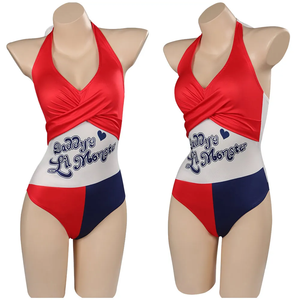 

Quinzel Swimsuit Cosplay Costume Joker Sexy Swimwear Jumpsuit Women Girls Summer Beach Clothes Outfits Halloween Carnival Suit