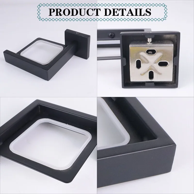 Description Picture 5 of itemBlack Square Toilet Brush Holder Paper Holder Bathroom Shelf Rack Double Towel Bar Robe Hook Cup Holder SUS304