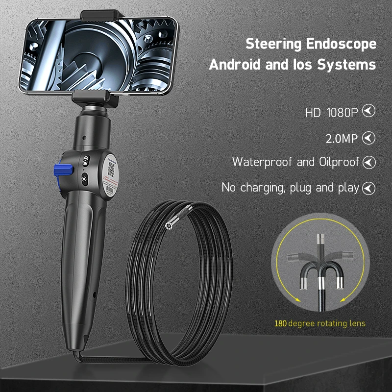 Inspection Camera 360&deg; Two-Way Rotary Articulating Endoscope HD 1080P With 8 LED For Car Engine Inspection
