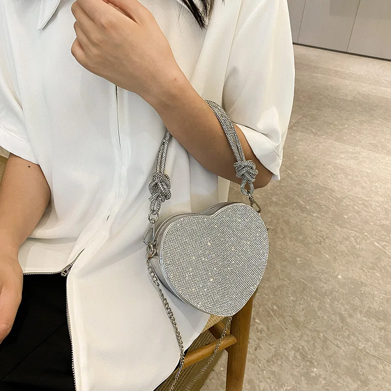 Evening Heart Bags for Women Fashion Underarm Shoulder Bag Ladies Party Female Luxury Handbag Leather Diamonds Crossbody Bags