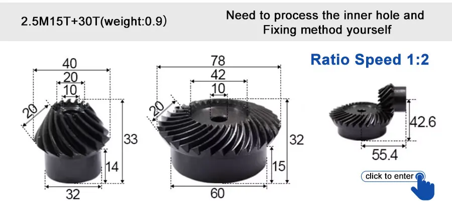 45 # Stahl 1M 15T Spiralkegelrad M1 Modul 1:1 90 Grad Differentialgetriebe Gleicher Übersetzungsverhältnis-Durchmesser – Detail 32