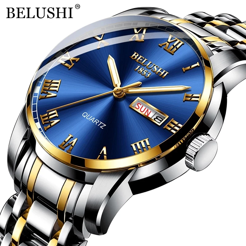BELUSHI Top Brand Luxury Mens Watches Luminous Waterproof Stainless