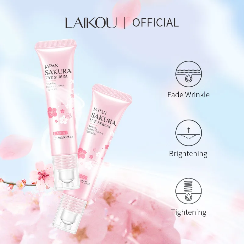 

LAIKOU Sakura Hydrating Eye Serum Tighten Improve Dullness Fade Dark Circles Eye Care Remove Eye Bag PUFFLINESS 15ml