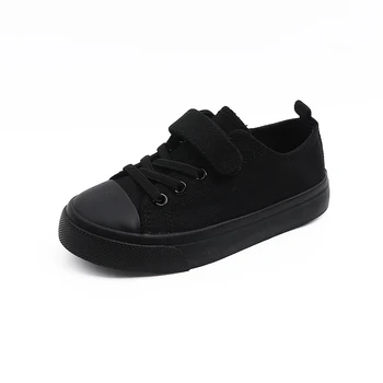 COMFY KIDS Bambini 3-12 anni Tutte le scarpe di tela basse minimaliste nere Cinturino regolabile Tessuto traspirante Punta resistente ai patti Scarpe casual per la scuola per tutte le stagioni