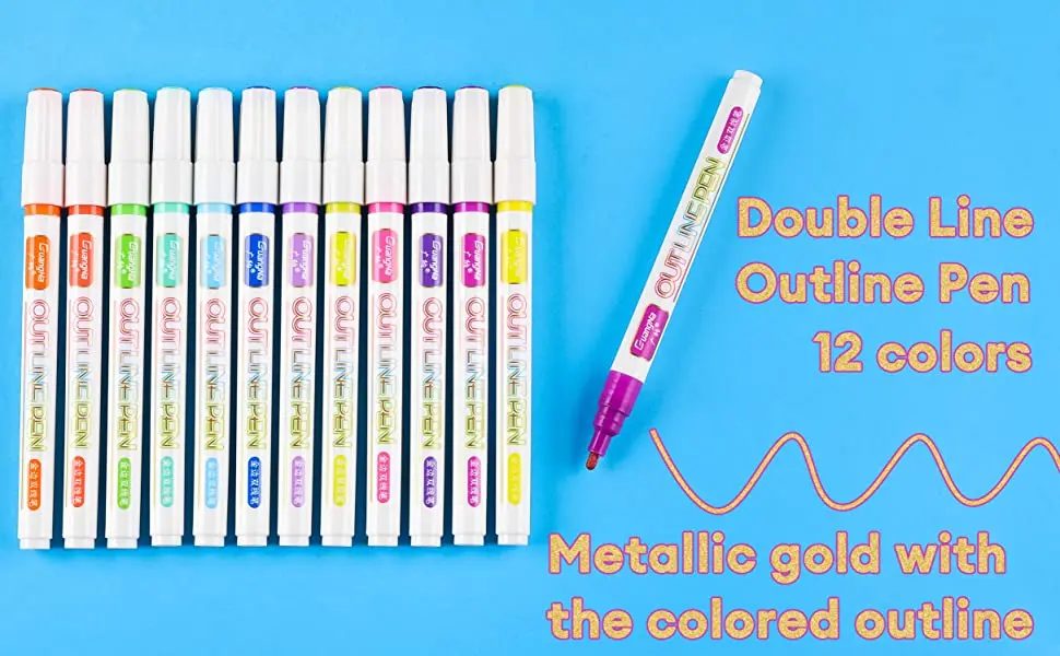 double line outline pen, double line pens, outline pens, glitter gel pens, double line pens outline