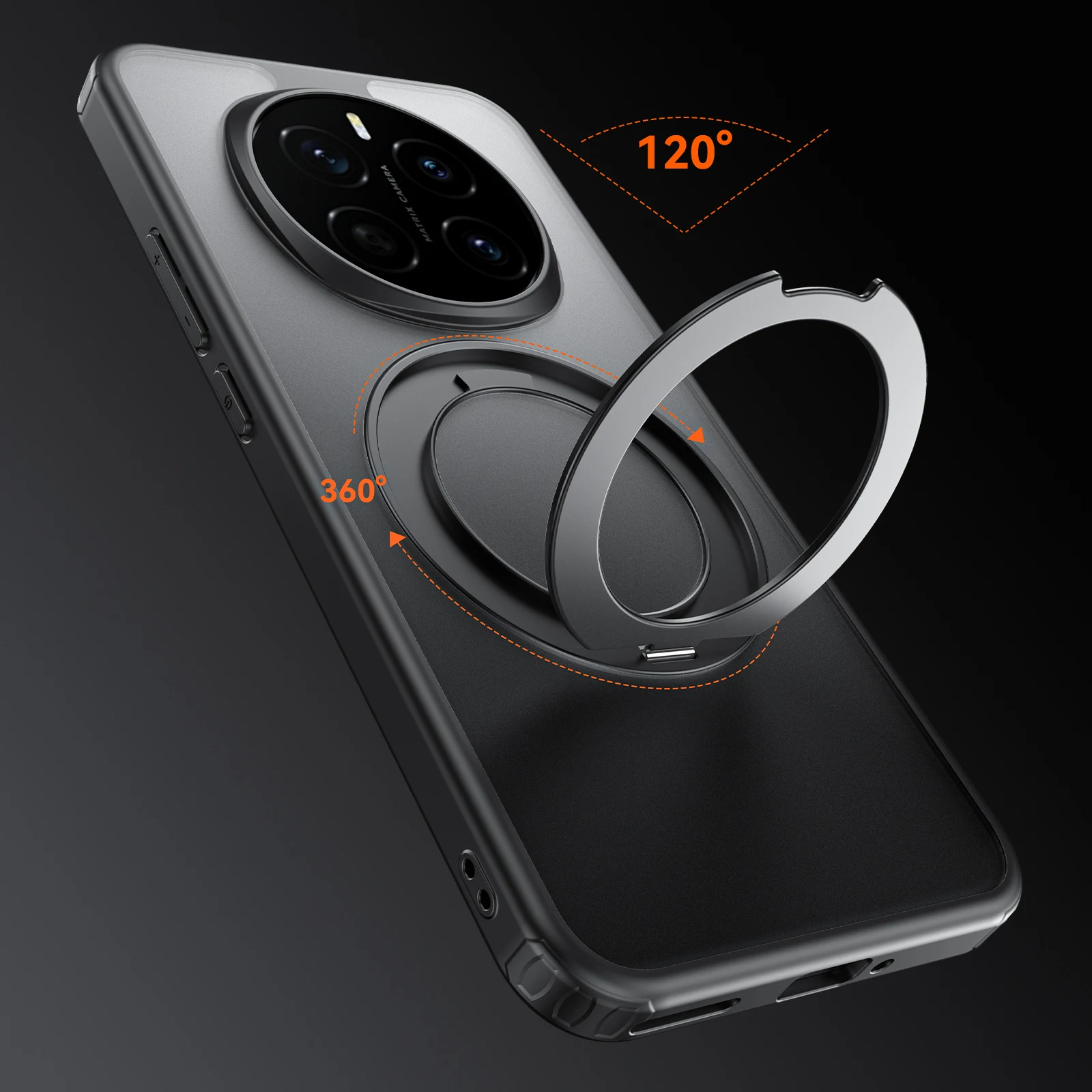 360° Rotating Magnetic Metal Ring Stand Phone Case - Translucent Frosted Shockproof Cover