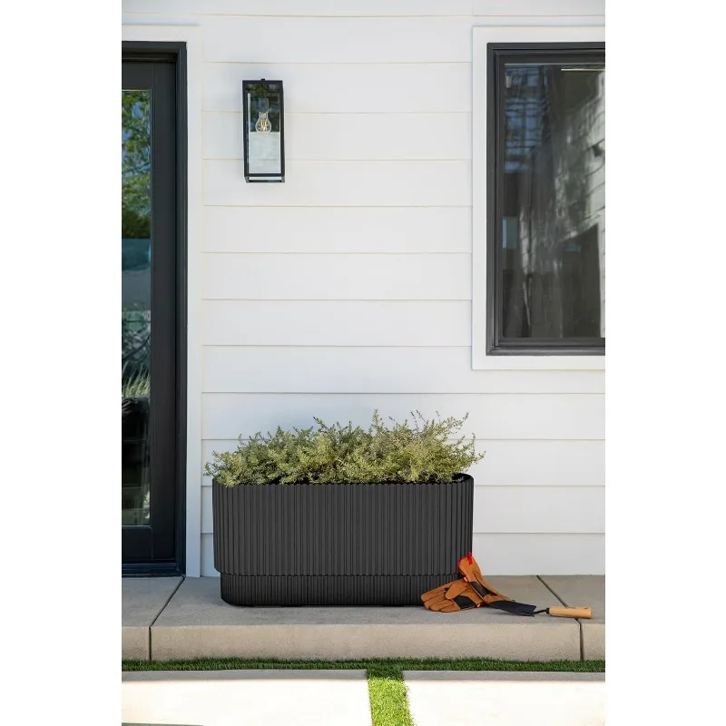 Series Long Planter for Porch, Patio, Backyard Durable Plastic-Concrete Material Modern D&eacute;cor for Shrubs, Flowers