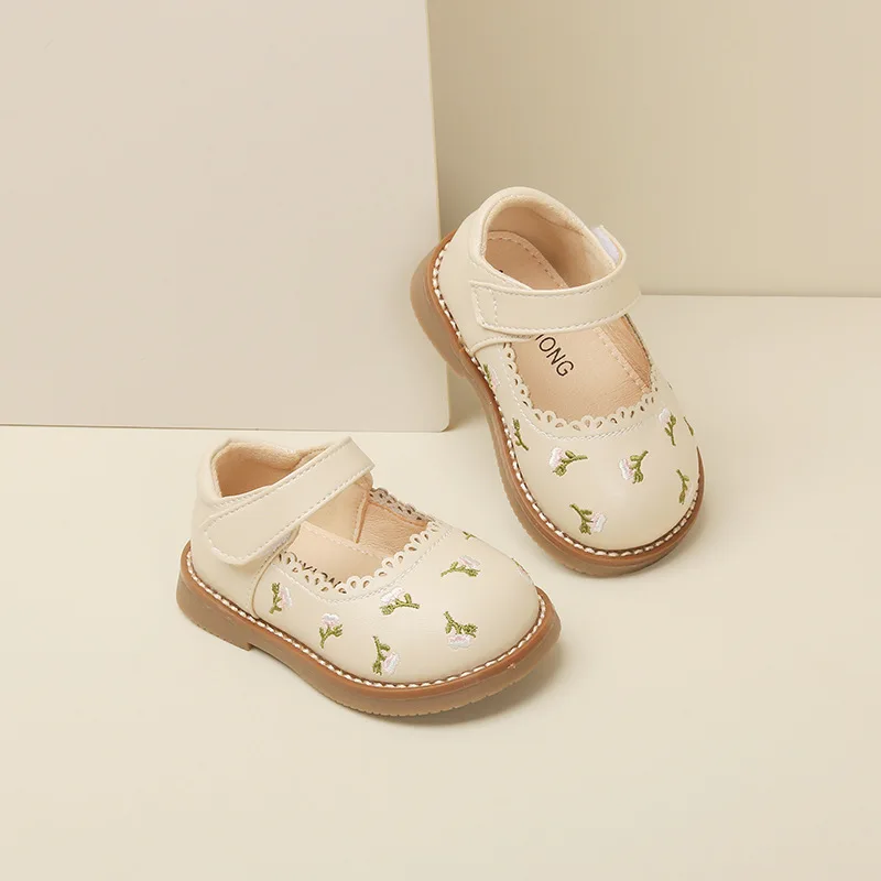 

DIMI 2023 Spring/Summer Baby Girl Shoes Microfiber Leather Infant Princess Shoes Fashion Embroidered Flowers Flat Toddler Shoes