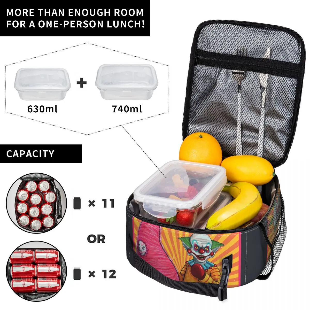 Killer Klowns From Outer Space Lunch Bag For Girls Horror Movies Lunch Box Picnic Cooler Bag Convenient Oxford Tote Food Bags
