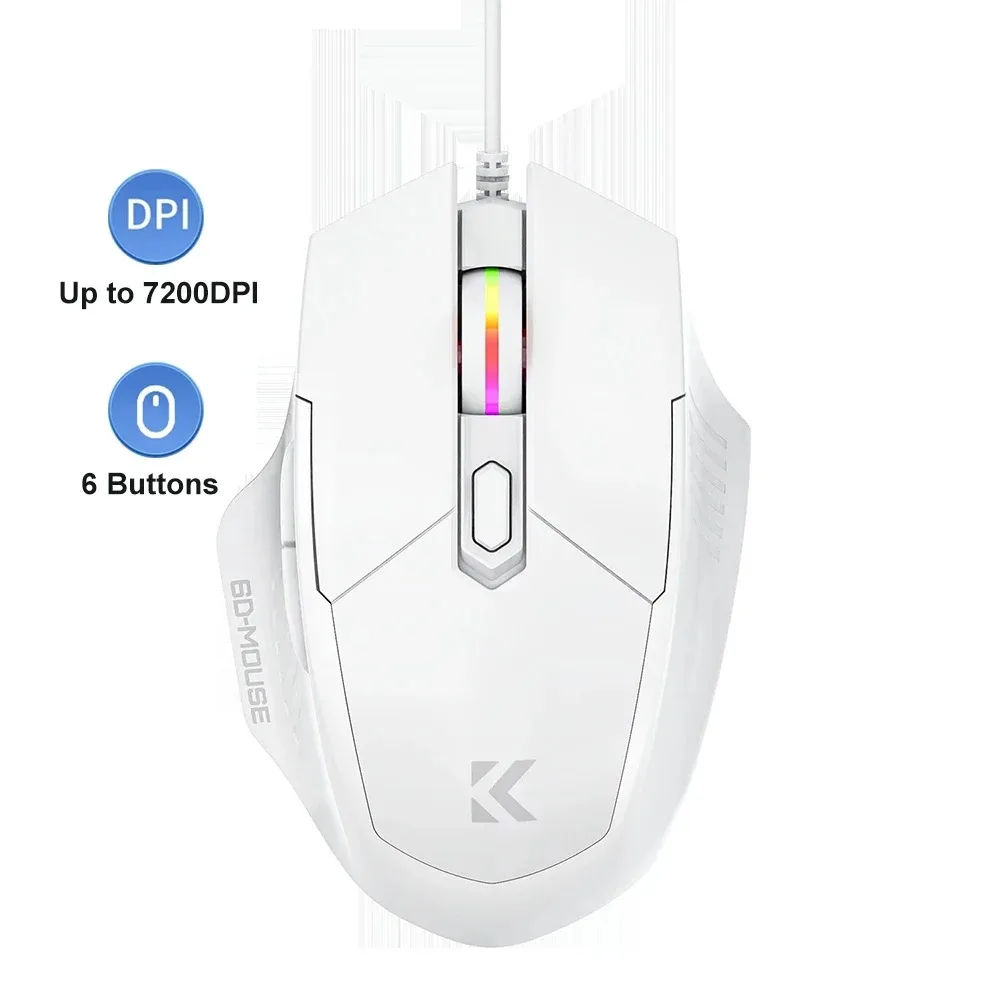 Дротова ігрова миша RGB Light 7200DPI Регульована миша Шнур із 6 кнопками Ергономічні миші USB Безшумна миша для настільного портативного ПК