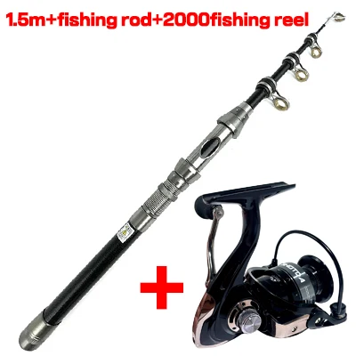 Carbon Telescopic Fishing Rod Combo Black Travel Fishing Set