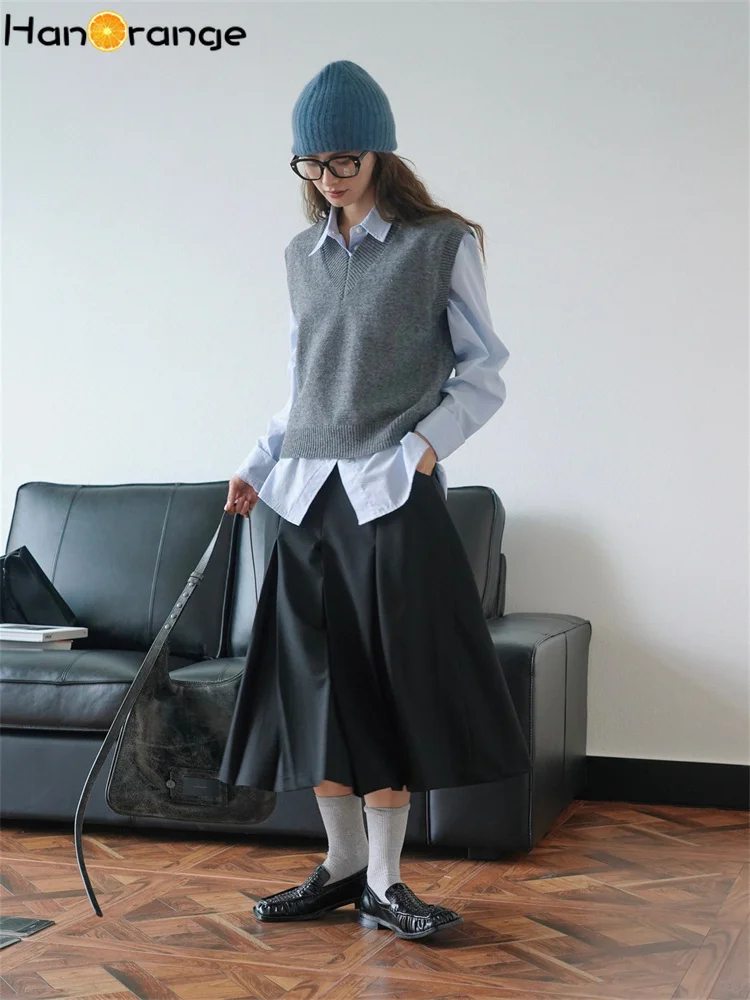 HanOrange 2024 Spring Texture Wool Sweater Vest Women