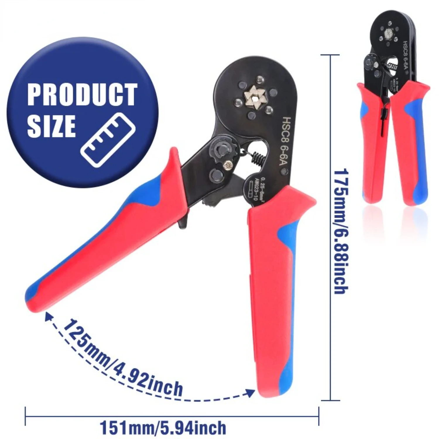 Ferrule Crimping Tools HSC8 6-6A Self-Adjusting Hexagonal Wire Crimper Pliers  0.25-6mm²(AWG23-10) Electrical Circuit Repair 4