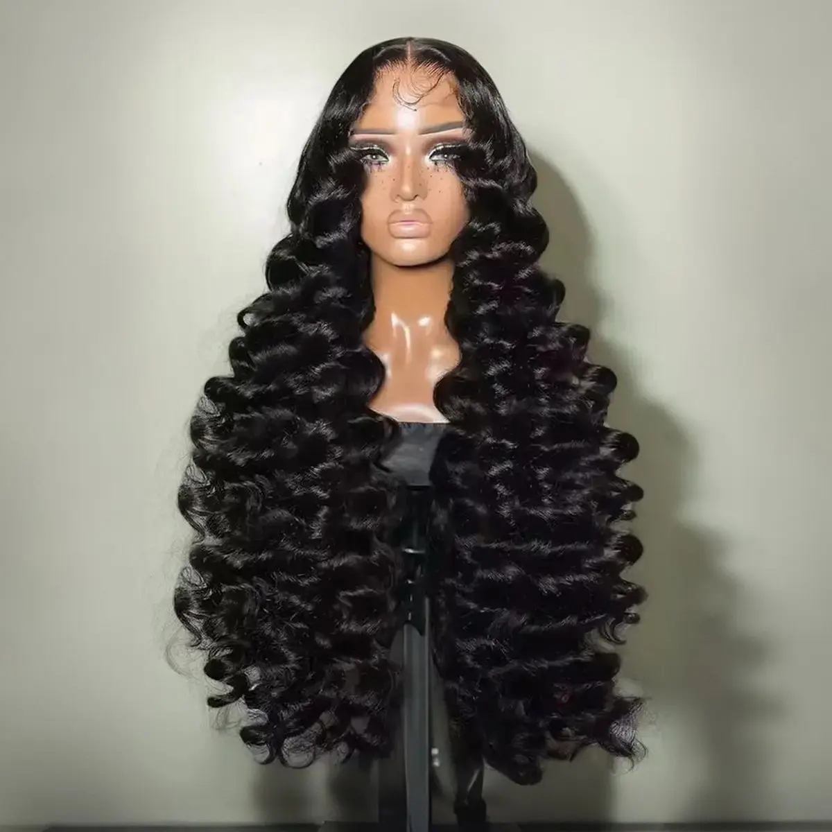 Loose Deep Wave Black Color Synthetic Soft 13X4 HD Lace Frontal Wig For Women Prepucked Bleach Knots Glueless Wig Daily Party