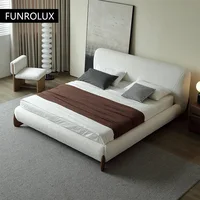 Lit double en laine d'agneau à dossier doux, lit en tissu, tatami japonais, chambre principale minimaliste italienne, moderne et simple 3