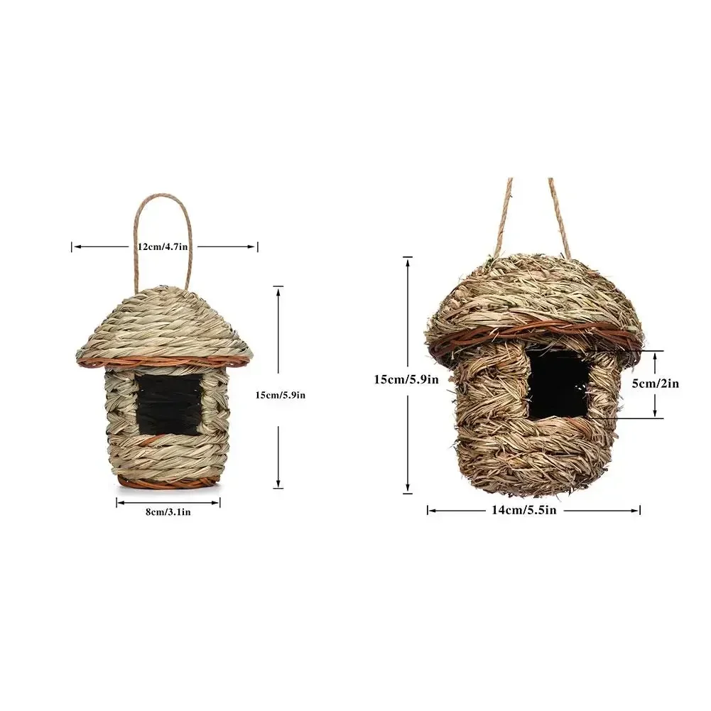 Handwoven Straw Bird Nest Parrot Hatching Breeding Grass Cave Garden Supply Grass Birds House Humming Bird Nest for Lawn Home bird house