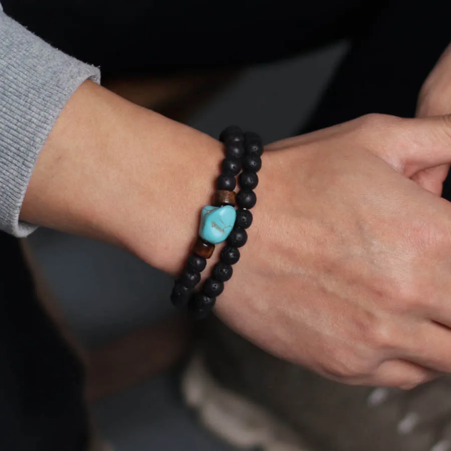 Men Turquoise Stone Strand Bracelet Set