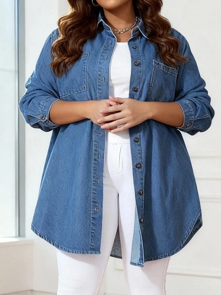 Plus Size Black Denim Jacket with Distressed Style