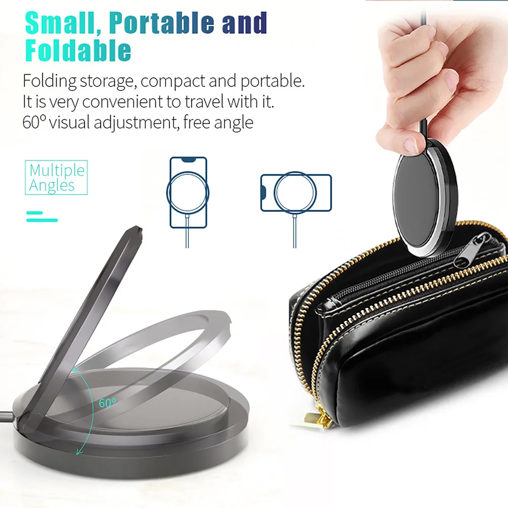 15W Foldable Magnetic Wireless Charger For iPhone 13 12 Pro Max Mini Type C Cable USB Qi Fast Charging Stand Pad For Airpods 3 ipad wireless charging