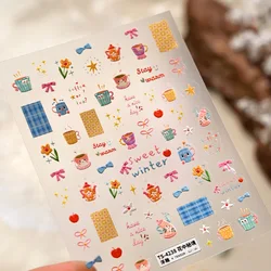 Enhanced Spring Flower Rhinestone Nail Art Stickers with Pink Bow Design (TS - 4238)
