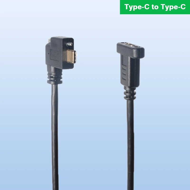 USB C Extension Cable, Vertical Angle Single Screw Locking USB 3.1 Type C  Male to Type C Female with Panel Mount Screw Hole