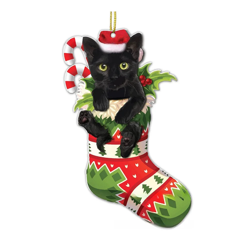 Acrylic Pet-Themed Christmas Tree Hanging Ornament - Festive 2D Design