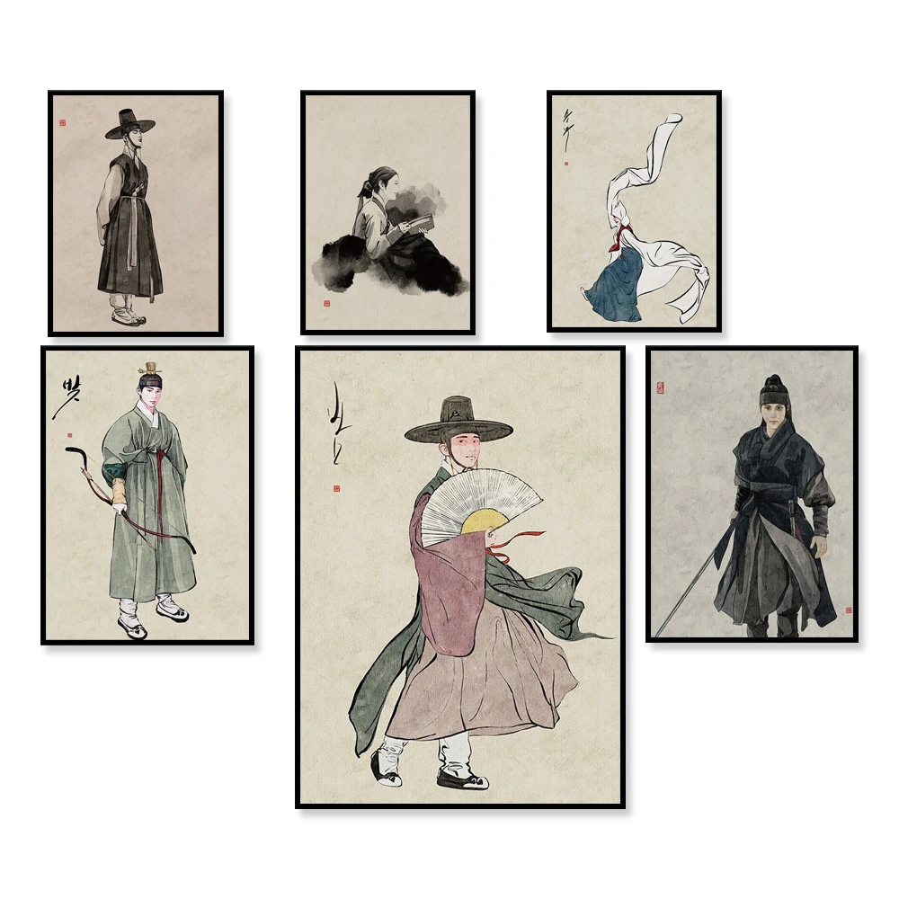 Hanbok, Lukisan Korea, Seni Korea, Seni Asia, Cetak Seni Asia