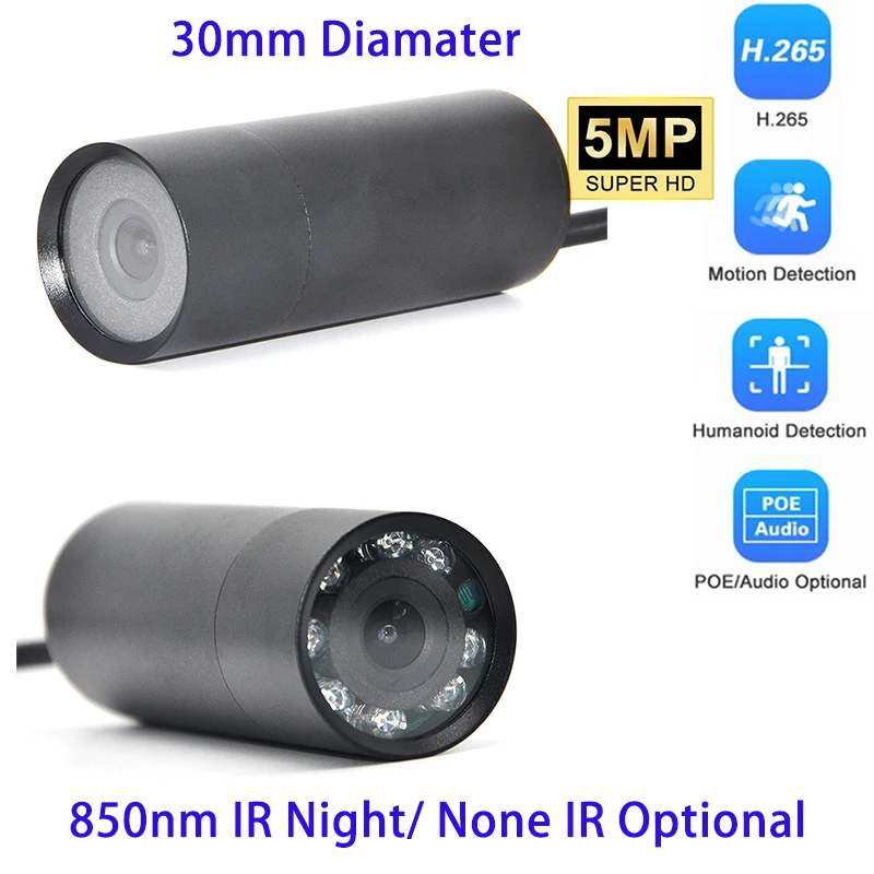 

30mm 5MP IR Led POE Waterproof Surveillance Network Onvif P2P Web Micro Bullet Mini IP Camera Underwater Mine Industry Use