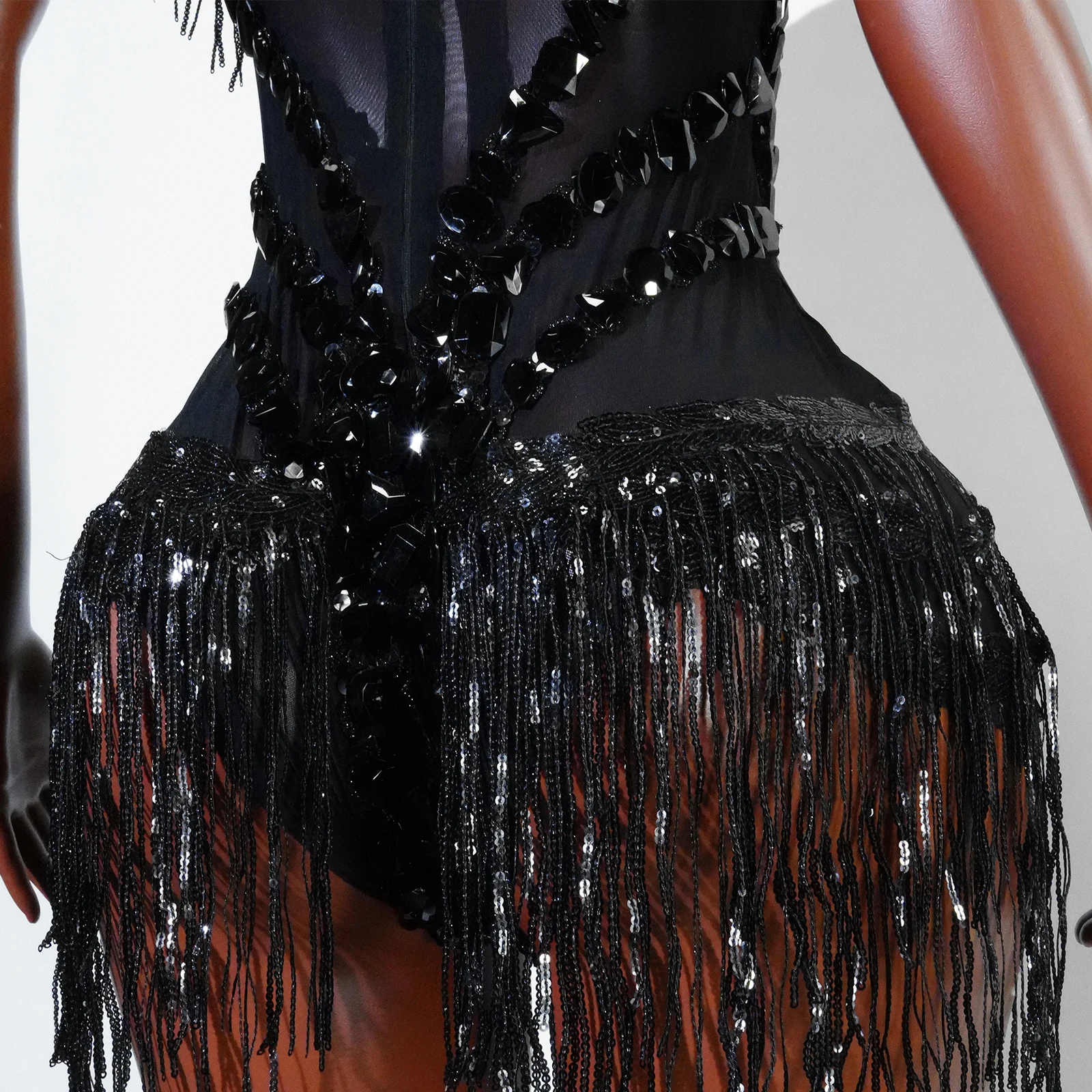 Sexy Mesh Sheer Black Rhinestone Bodysuit for Singer Dancer Show Stage Outfit Celebrate Party Night Club Performance Waer