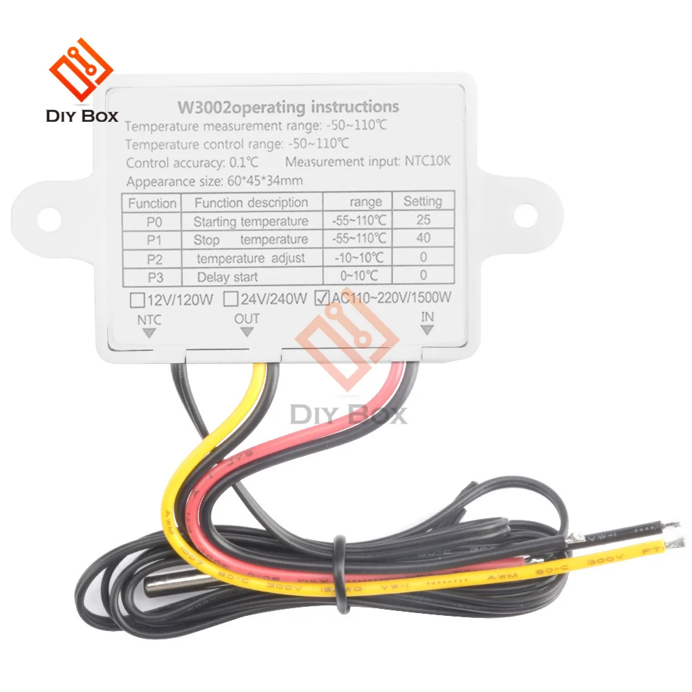 Digital LED Temperature Controller DM-W3002 XH-W3002 DC 12V 24V AC 110V-220V 10A Thermostat Control Switch With Probe Sensor