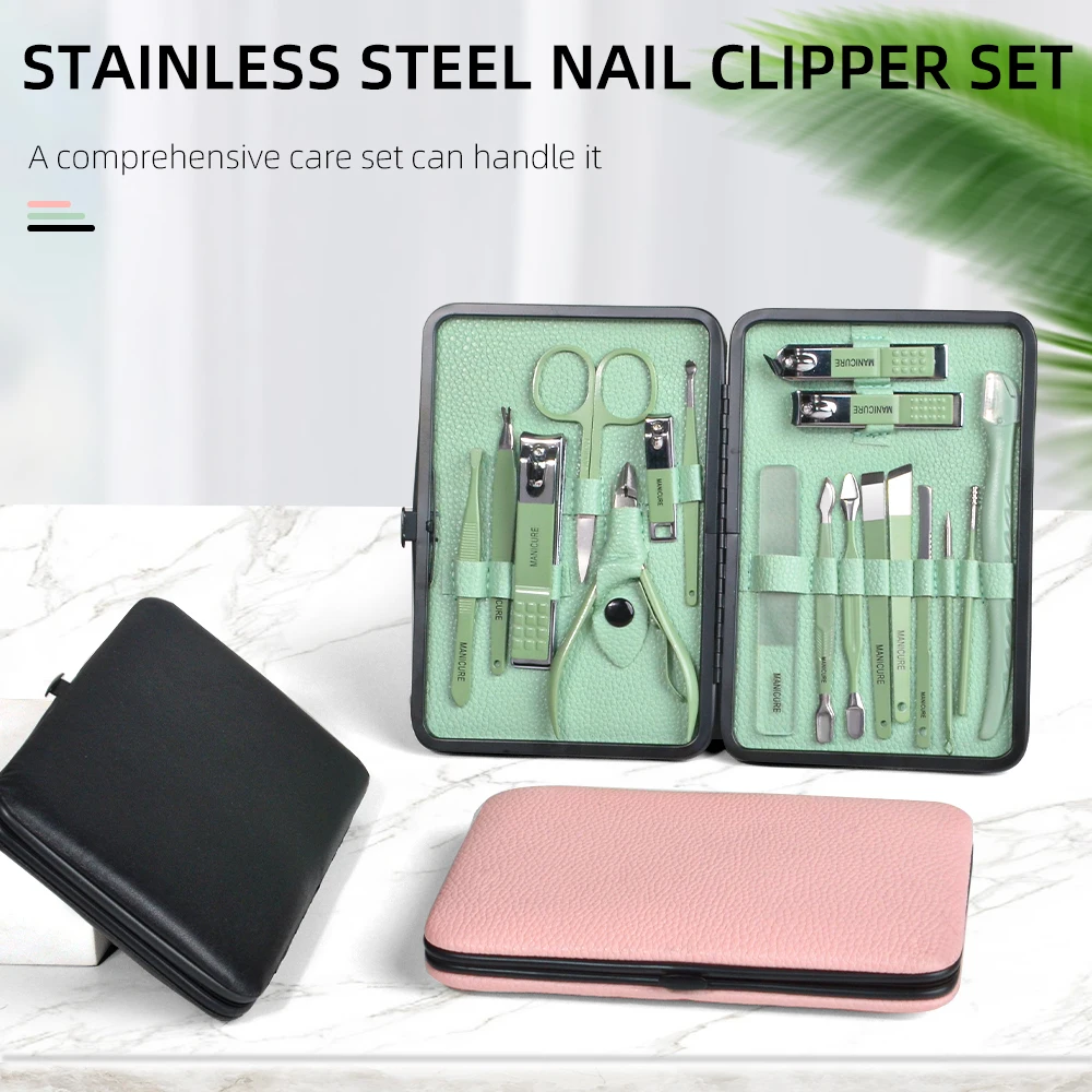 

18Pcs/box Manicure Cutters Pink Nail Clipper Set Household Stainless Steel Ear Spoon Nail Clippers Pedicure Nail Scissors Tool