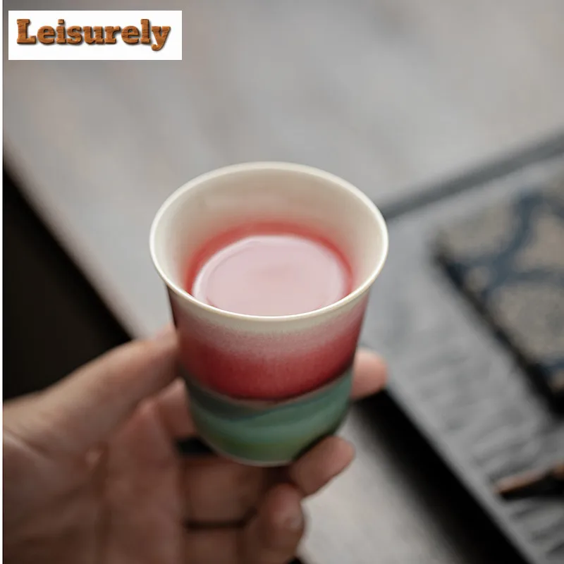 80ml Aurora Kiln Change Red Ceramic Teacup Ancient Tea Bowl Tea Cup Set Personal Cup Jianzhan Smelling Fragrant Cups Ornaments