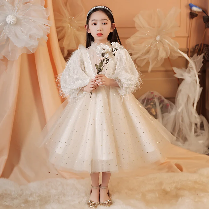 

High-end Luxury Sequins Tulle Children Princess Dresses Flower Girl Dress Kid Wedding Party Costumes First Vestidos Evening Gown