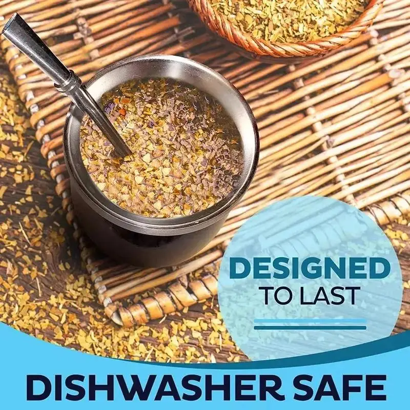 230ML Mate Cup 304 Stainless Steel Double Wall 8oz Portable Tea Mug Mate Tea Gourd With 2 In 1 Straw Spoon Give Cleaning Brush