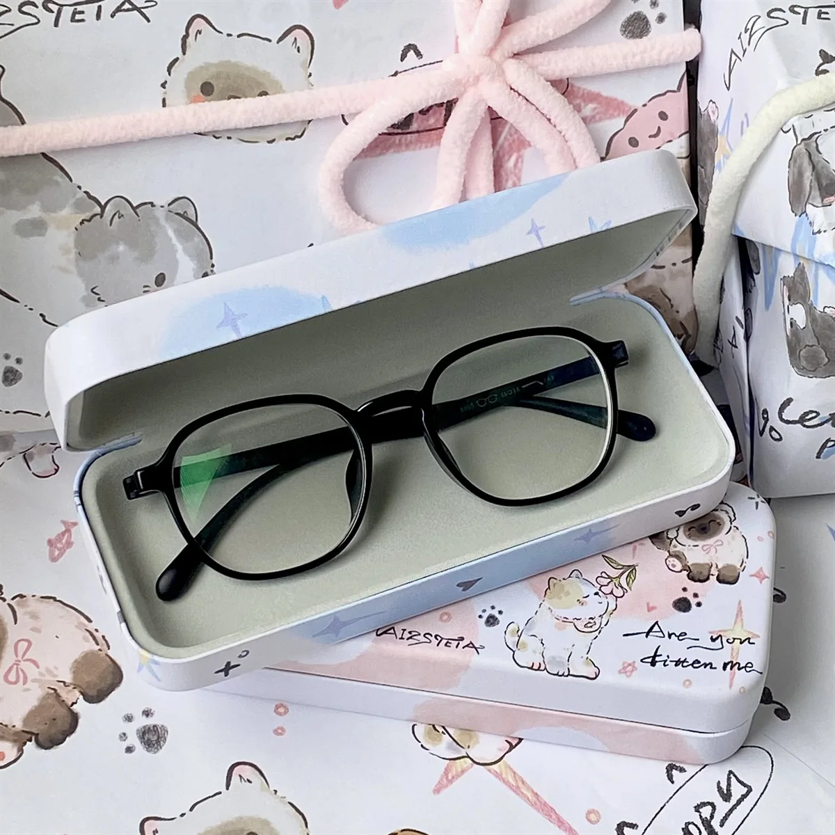 Cute Animal Glasses Case Women Cartoon Portable Myopia Sunglasses Storage Box Girl PU Leather Pressure Resistant Eyeglasses Box