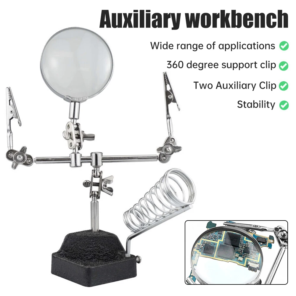 Magnetic Welding Holders, Welding Accessories Clamp, Magnetic Welding Fixer, Welding Electrode Clamp, Soldering Stand, Welding Magnifying Glass Multifunctional Soldering Station With Soldering Iron Holder Crocodile Clip 5X Magnifying Glass Welding Pliers Weld Repair Tool