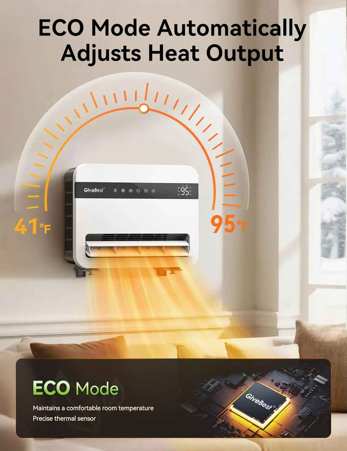 -Wall-Heater-for-Indoor-Use, 1500W Electric-Space-Heater, 120°Vertical Oscillation,Compatible with Alexa, Adjustable Thermostat