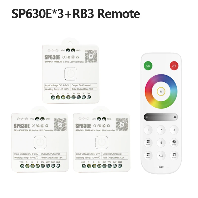 

5CH All In One LED Controller SP630E Bluetooth SPI Pixels RGB RGBW RGBCCT PWM 2.4G LED Remote Control WS2811 5050 3528 FCOB