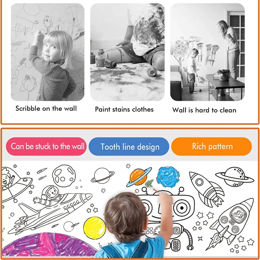 Kids Drawing Toys Sticky Coloring Roll Paper DIY Graffiti Scroll Color Filling Paper Painting Educational Toys for Girls Gift 2