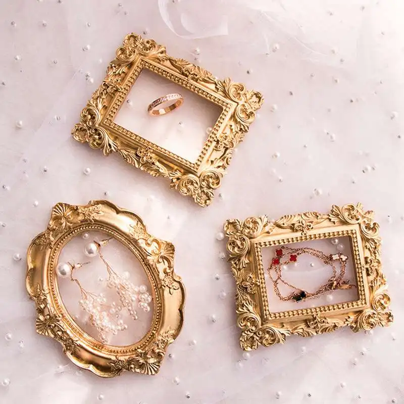 INS Golden Retro Photo Frame Ornaments Vintage Small Jewelry Positioning Frame Jewelry Display Props Home Decoration photo frame,wood canvas frame,wood photo frame,wood frame,wood picture frame,art frames
