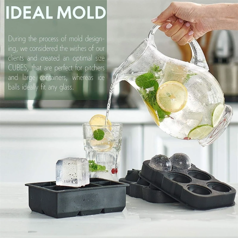 2PACK Ice Maker Large Cube Square Tray Molds Whiskey Ball