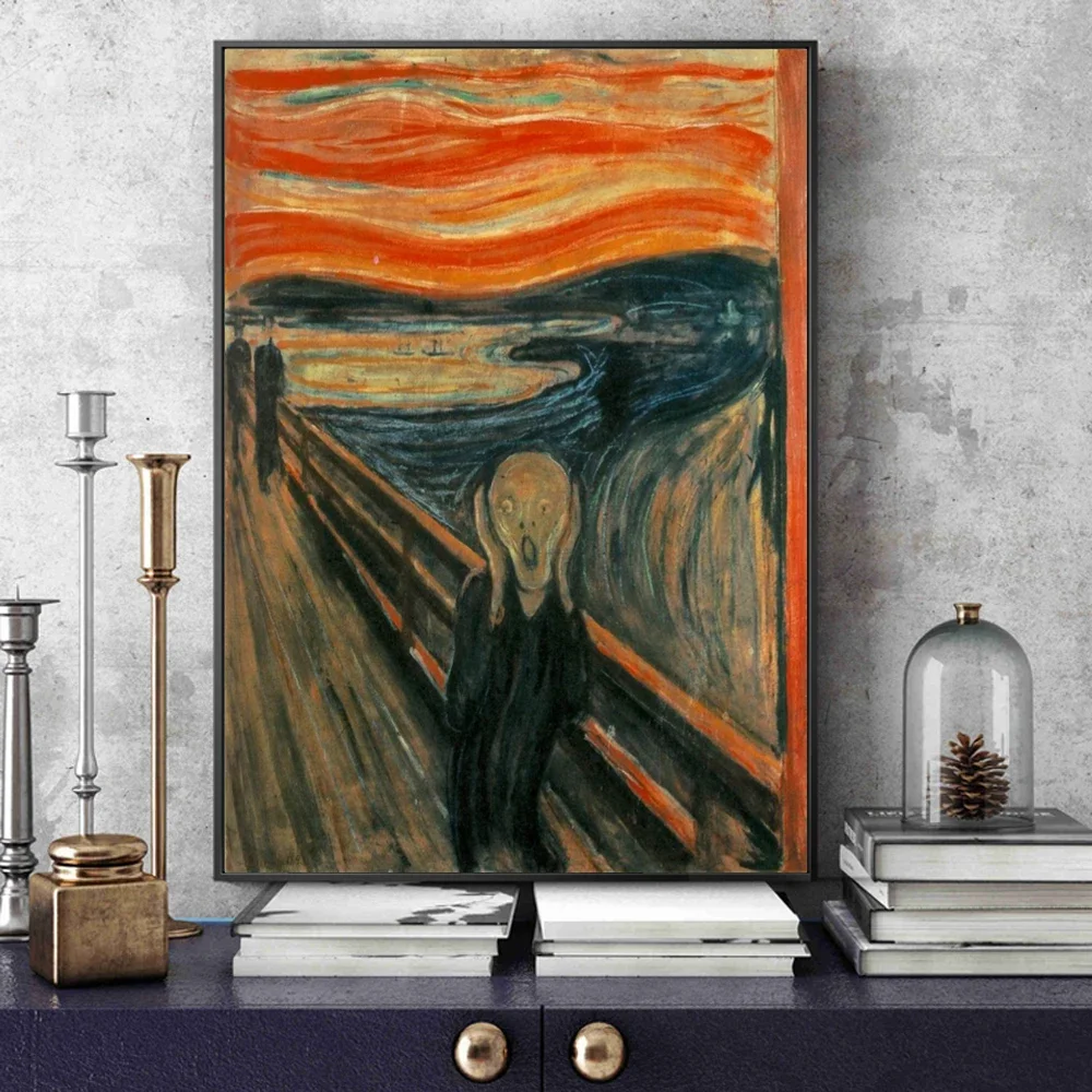 Edvard Munch 유명한 비명 캔버스 아트 페인팅, 추상 고전 비명 벽 포스터..